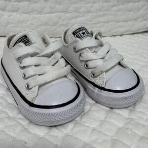 Converse All Star Faux Leather White Sneakers Size 3 Toddler Baby Infants